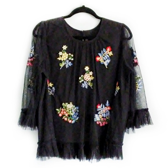 Anthropologie Tops - Anthropologie Ranna Gill Black Embroidered Top L